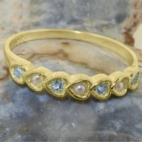 Британски направени 18k жълто злато култивирана перла и аквамарин женски пръстен за вечност - Опции за размер - размер 6.5
