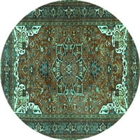 Ahgly Company Machine Pashable Indoor Round Персийски тюркоазено сини традиционни килими, 4 'кръг