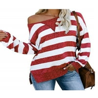Fonwoon Женски райе с едно рамо блуза с дълъг ръкав плюс размер на туника тениски върхове