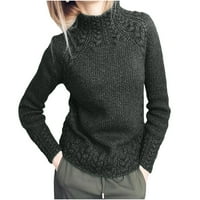 WHLBF плюс размери пуловери за жени, жени с дълъг ръкав твърд цвят половин висок яка отгоре ежедневни плетени пуловери