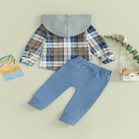 Eyicmarn Toddler Boys Fall Toletits Карирани копчета с дълги ръкави ризи и солиден цвят дълги панталони дрехи