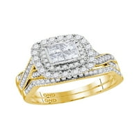 Diamond Princess 14kt жълто злато принцеса Diamond Halo Bridal Wedding Ring Band Set Cttw