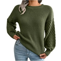 Обезпокояван дамски хлабави пуловери Разчистване Женски моден небрежен цветен дълъг ръкав от рамо плетен пуловер екипаж пуловер за врата Зелен m