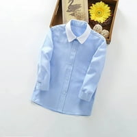 Ризи за копче за момчета на Honeeladyy, малки деца, модна блуза блуза солиден цвят джентълменски униформена риза