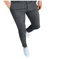 Мъжки панталони Rovga райета принт Небрежен среден панталон с бутони с бутон с пръстен панталон направо спокойни панталони
