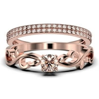 Art Nouvea Twisted 1. Карат кръг отрязана морганит и диамантен мойсанит годежен пръстен, античен дизайн сватбен пръстен в стерлингово сребро с 18K розово злато, трио комплект, съвпадаща лента