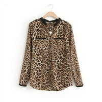 Нови жени леопардови печат с дълъг ръкав шифонска риза тънки ежедневни блузи M - леопард