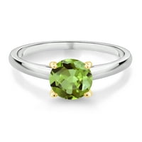 Gem Stone King 2. CT Green Peridot Silver и 10K жълто златен пръстен