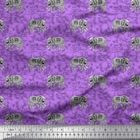Soimoi Purple Viscose Chiffon Leaves & Artistic Elephant Animal Print Fabric край двора