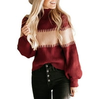 Женски небрежен плетен пуловер с дълги ръкави с голям ръб с дълги ръкави