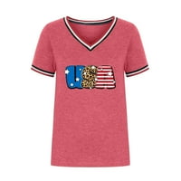 Ersazi Dealence Day Clearance 4 юли 4-ти небрежен разхлабен американски флаг отпечатък v-образно отпечатано тениска с тениска с къс ръкав червен xl