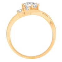 0. CT кръгло рязане Истински култивиран диамант VS1-VS J-K 14K Жълто злато Три камъни Обещайте сватбена изявление Дизайнерски пръстен W Кристални странични камъни Размер 8.5