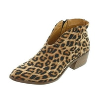 Ботуши за жени със среден ток обувки зима топла леопардова модна страна цип сочи пръсти на небрежни плътни цветни ботуши на глезена