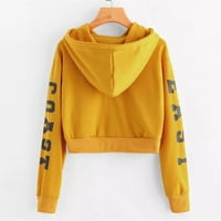 xiuh дамски есен с дълъг ръкав качулка суичър букви с качулка пуловер върхове блуза дамски блузи и върхове ежедневно жълто l