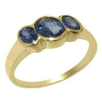 Британският направи 10K жълто златен пръстен с естествен сапфирен дамски годежен пръстен - Опции за размер - размер 11