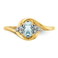 Солиден 14k жълто злато диамант и аквамарин син март Gemstone годежен пръстен с размер 6