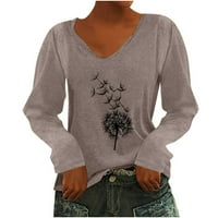Есенни женски върхове плюс просвета женска модна ежедневна печат V-образно деколте с дълги ръкави тениски на риза пуловер върхове