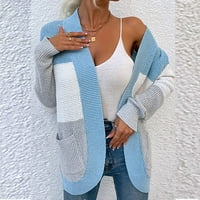 Дълга жилетка Scoop Neck Cardigan с дълъг ръкав отпечатани полиестерни сини женски клирънс пуловери за женски клирънс