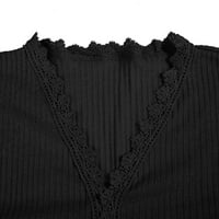 Daznico дамски върхове дамски солидна дантелена шева v шия бутон с дълъг ръкав горни блузи за жени черни l