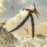 Птица Pteranodon, летяща над океанския плакат