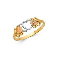 Солиден 14k бяло жълто и роза три цветни златни цветни пръстени с размер 6