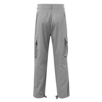 Yubnlvae Men's Four Seasons Street Casual Sports Double Pleaced Design Масивен цвят мулти джобни прави тръби с цип крак с теглене на панталони