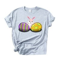 Великденски тениски на Kakina S за жени, жени Великденски зайче печат с къси ръкави графични върхове сиви, xxxl