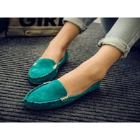 Увиващи се дамски мокасиви плоски апартаменти приплъзване на лодка обувка за жени мокасин неплъзгащи се ежедневни обувки Ръчно зашиване на леко зелено 8.5