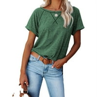 Женски върхове кръг на шията хлабав удобен щампа с къс ръкав тениски ежедневно зелено m