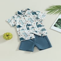 Jaweiwi Toddler Kids Boys Beach Toletits 2t 3t 4t къс ръкав копче за печат на динозавър нагоре + къси панталони комплект летни дрехи