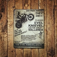 Отпечатъци плюс Evel Knievel в личен декор за ретро калай - винтидж вдъхновен метален знак в комплект с винтове за окачване, за да се покаже в домашния си бар, гаража или ресторанта [12 x15 ]