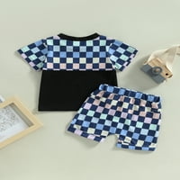 Luethbiez Baby Boys Summer Toetsets Checkerboard Print Тениска с къс ръкав с джоб за гърди и еластичен ежедневни шорти