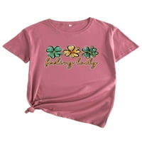 Капрези дами летни върхове Екипаж тениска флорална тениска с тениска с тениска с къс ръкав с къс ръкав розов розов 3xl