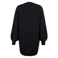Symoid женски пуловери- плетен бутон за пуловер Небрежен твърд дълъг ръкав врат есен пуловер джобна рокля черно L