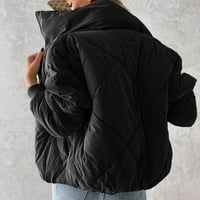 Jaycosin Puffer Coats for Women Women Winter Screpde Puffer Jacket, Голяма с цип протопирано подпухнало късо палто, торбисти палта якета за сиво S-XXL