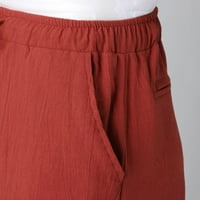 Мъже лято ежедневно теглене на теглене от талия памучно бельо разхлабени изрязани цъфтежи с джобове ежедневни панталони червени xl