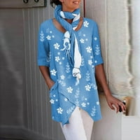 Leylayray Womens върти женската мода лято Нова флорална печат кръгла шия с къс ръкав Небрежни върхове Сини s