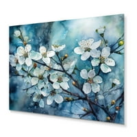 Art DesignArt бяло синьо ябълково дърво мелодия флорално ябълково дърво метална стена изкуство в. Широко. Високо