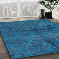 Ahgly Company Machine Pashable Indoor Rectangle Abstract Blue Ressing Blue Area Rugs, 5 '8'