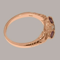 Британски направени 10K Rose Gold Real Realy Pink Tourmaline & Diamond Womens Ring Ring - Опции за размер - размер 8.25