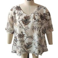 Niuer жени тениска флорална печат шифон върхове половин ръкав туника блуза леки ризи v врат тий стил b m
