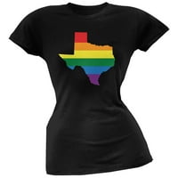 Тексас ЛГБТ лесбийска гордост Rainbow Black Juniors мека тениска - средна