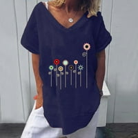 Модна женска щампа с къс ръкав хлабав кръгла тениска на тениска от блуза флот xxxl