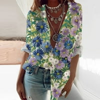 Блузи и бутони надолу по-големи туники блузи върхове дълги ръкави върхове флорални принт ежедневни разхлабени якички секси блузи