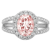 2. CT Brilliant Oval Cut Clear Simulated Diamond 18K White Gold Halo Solitaire с акценти пръстен SZ 8.25