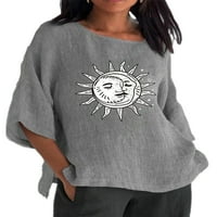 Cindysus жени тениска Екипаж Тениска на тениска слънчева печат празничен туника блуза бохемски пуловер сив xl