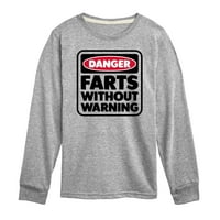 Незабавно съобщение - опасност пърди без предупреждение - графична тениска с дълъг ръкав на младежки и младежки