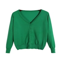 Sanviglor Жени покритие твърд цвят outwear с дълъг ръкав жилетка пуловер меко яке зима трева зелено l