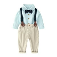 Fattazi Toddler Kids Baby Boys Bowtie Gentleman тениска върхове суспендерни панталони