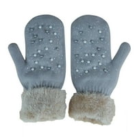 Pxiakgy ръкавици за жени, които се обръщат женски плетена зима, поддържат ръкавици от печат тъкат топли ръкавици от ръкавици сини + един размер